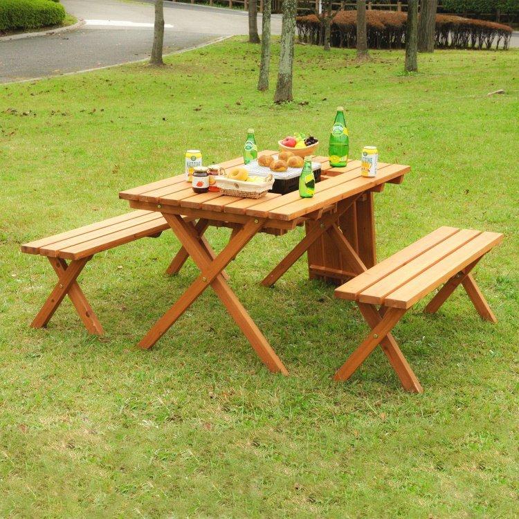 ガーデンテーブルセット おしゃれ コンロスペース付き ベンチ付き BBQ アウトドア ベランダ テーブルセット