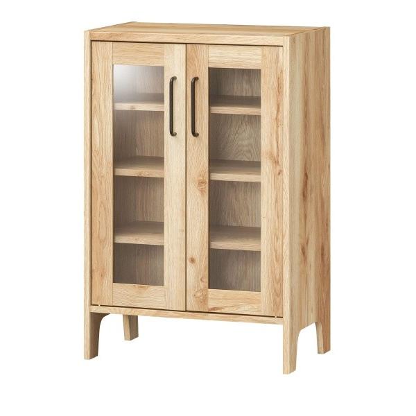 ナチュラルウッド キャビネット ガラス扉付き キャビネット 木製 無垢 ガラス 扉付き収納 食器棚 飾り棚 天然木