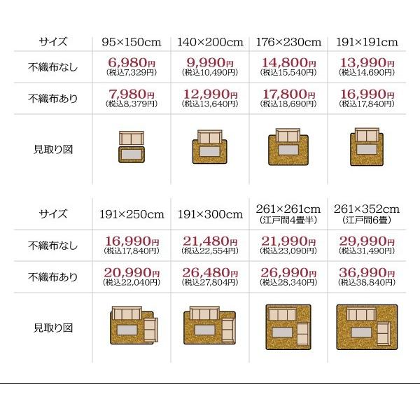 い草ラグ おしゃれ 純国産涼感ラグマット 不織布あり 261x261cm 江戸間4畳半