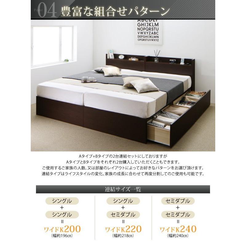 お客様組立 収納付きベッド マットレス付き ワイドK200 スタンダードボンネルコイル A+Bタイプの画像