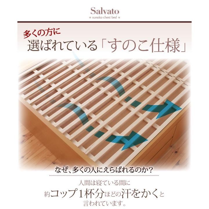 (タイムセール中) (組立設置付) 日本製 大容量すのこ収納付きチェストベッド セミダブルベッド マットレス付き 薄型スタンダードポケットコイル