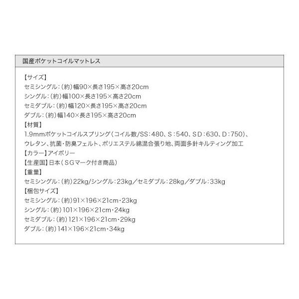ワイドキングベッド 連結ベッド マットレス付き 国産ポケットコイル ワイドキング260(SD+D)_20