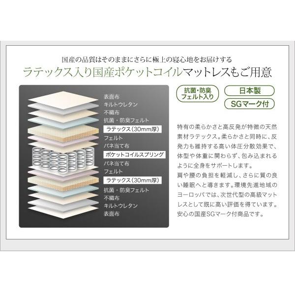クイーンベッド 連結ベッド マットレス付き 天然ラテックス入り国産ポケットコイル クイーン(SS×2)