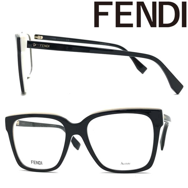Fendi スクエアフレーム メガネ(度あり) FENDI（フェンディ） メガネフレーム ブランド ブラック×オフホワイト