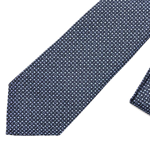 BVLGARI（ブルガリ） ブランド ネクタイ ブルー シルク ロゴマニア