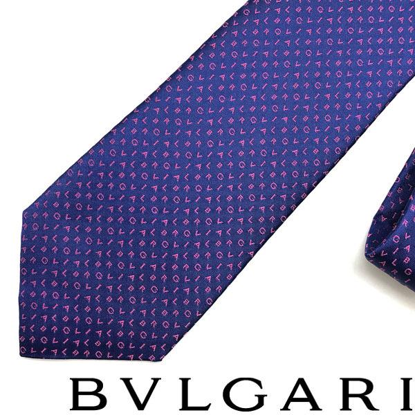 BVLGARI（ブルガリ） ブランド ネクタイ ブルー シルク ロゴマニア