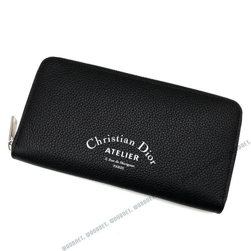 【箱付き】　DIOR HOMME 長財布　ラウンドファスナー　シボ革　ブラック Dior HOMME DIOR ディオールオム ジップアラウンド長財布 ブラック