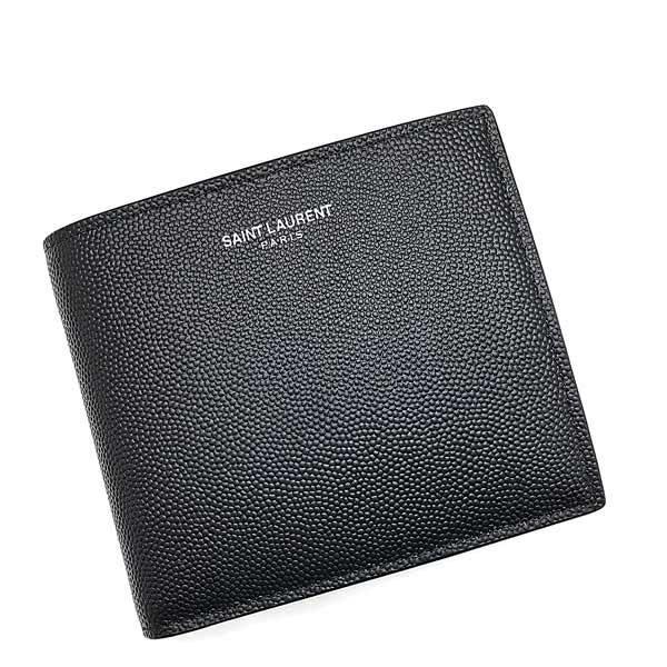 美品☆サンローランパリ 2つ折り財布 小銭入れ付 YSL 396303 ブラック SAINT LAURENT PARIS サンローランパリ 財布 二つ折り 型押しレザー