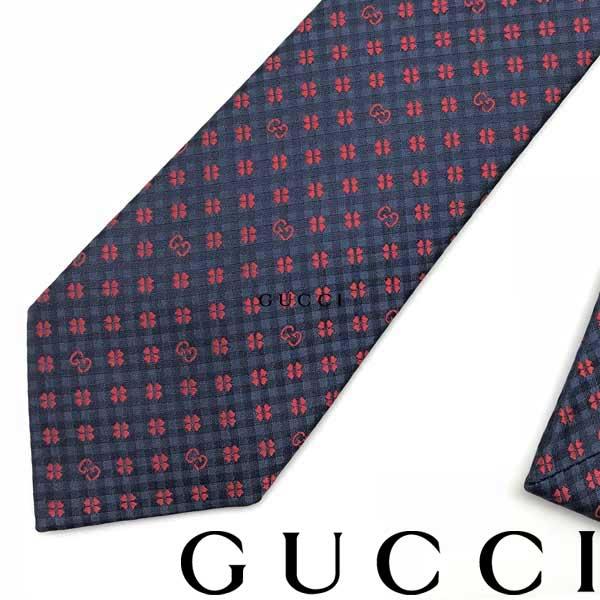 GUCCI（グッチ） ブランド ネクタイ シルク クローバー柄×GGロゴ