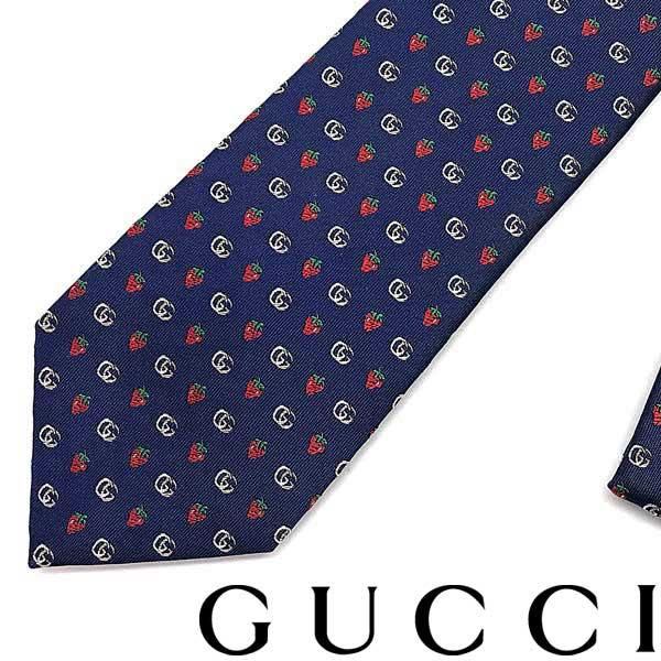 GUCCI（グッチ） ブランド ネクタイ シルク ストロベリー×GGロゴ