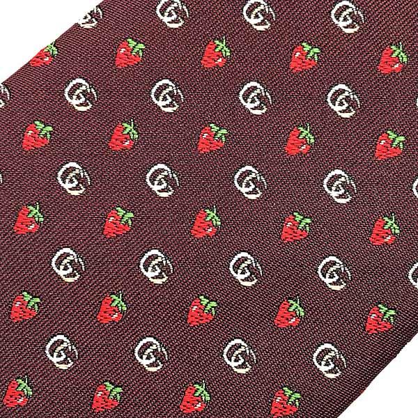 GUCCI（グッチ） ブランド ネクタイ シルク ストロベリー×GGロゴ