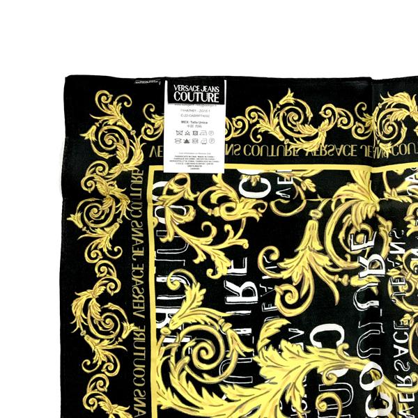 VERSACE JEANS COUTURE ベルサーチ ヴェルサーチェ スカーフ ロゴ バロッコプリント シルク ブラック 74HA7H01