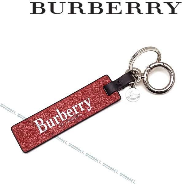 【美品】バーバリー レザー キーホルダー 刺繍 ホースロゴ 英国 紋章 本革 BURBERRY（バーバリー） タグロゴチャーム レザー キーホルダー レッド