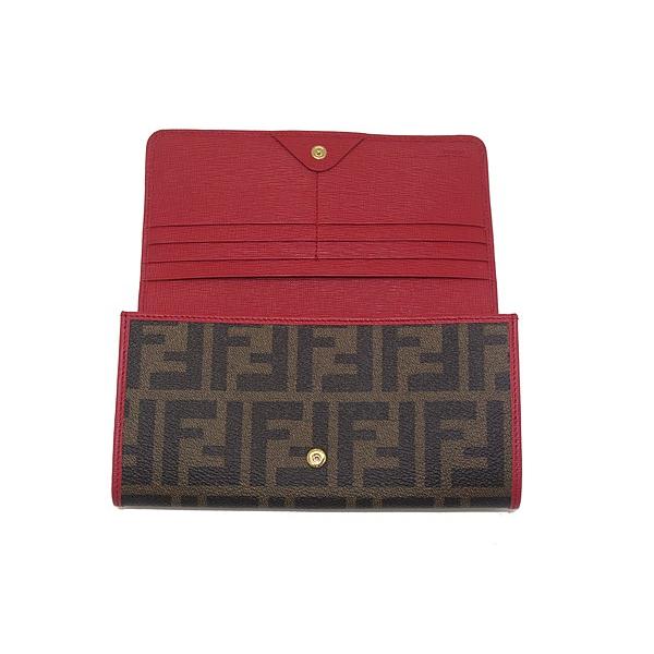 【美品】 FENDI ズッカ柄 長財布 PVC ゴールドロゴ レッド フラップ FENDI ズッカ柄 長財布 PVC ゴールドロゴ レッド フラップ