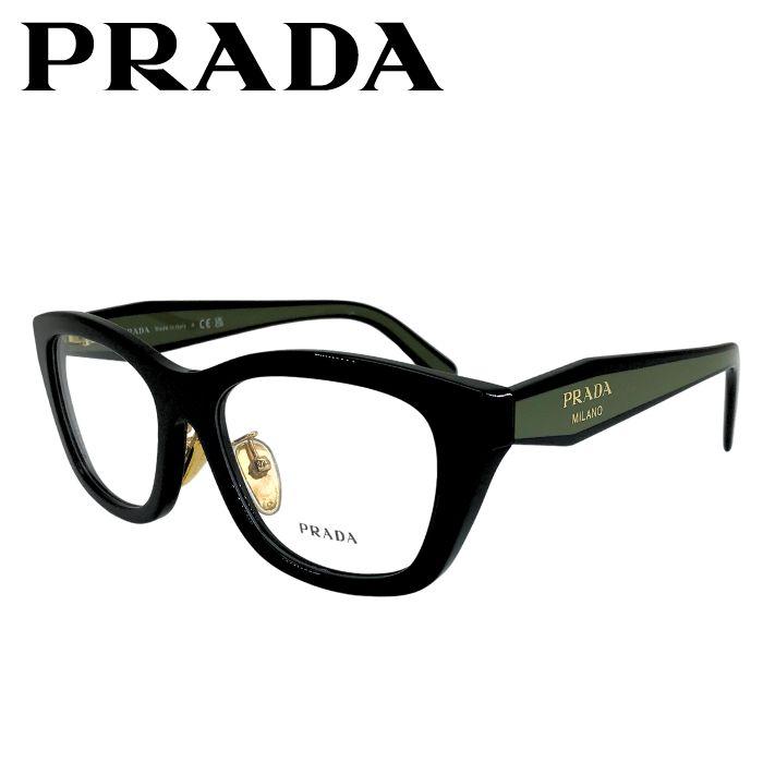 未使用★PRADA プラダ メガネフレーム 度なし ケース・クロス付き PRADA（プラダ） メガネフレーム 眼鏡 めがね ブラック 黒×オリーブ