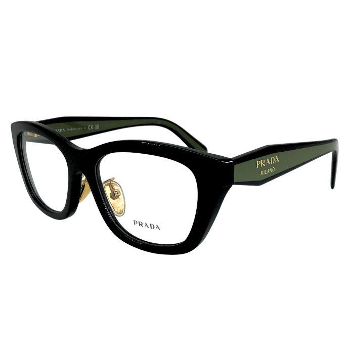未使用★PRADA プラダ メガネフレーム 度なし ケース・クロス付き PRADA（プラダ） メガネフレーム 眼鏡 めがね ブラック 黒×オリーブ