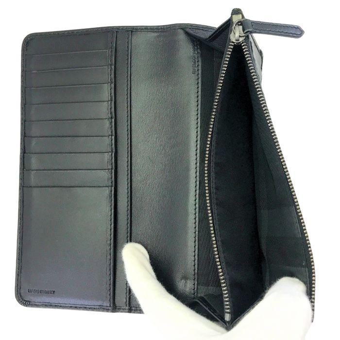 ⭐️未使用級⭐️BURBERRY バーバリー レザー 二つ折り長財布 ブラック　黒 BURBERRY 【中古】BURBERRY バーバリー メンズ 二つ折り 長財布
