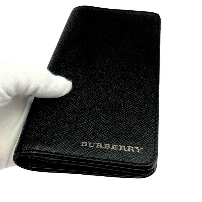 ⭐️未使用級⭐️BURBERRY バーバリー レザー 二つ折り長財布 ブラック　黒 BURBERRY 【中古】BURBERRY バーバリー メンズ 二つ折り 長財布