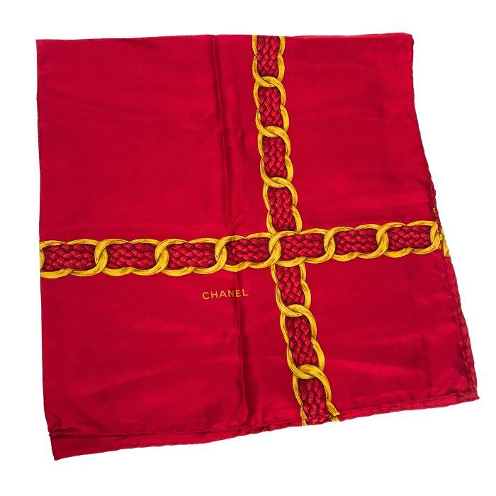 【CHANEL】 シルクスカーフ レッド 中古・古着通販】CHANEL (シャネル) シルクスカーフ レッド