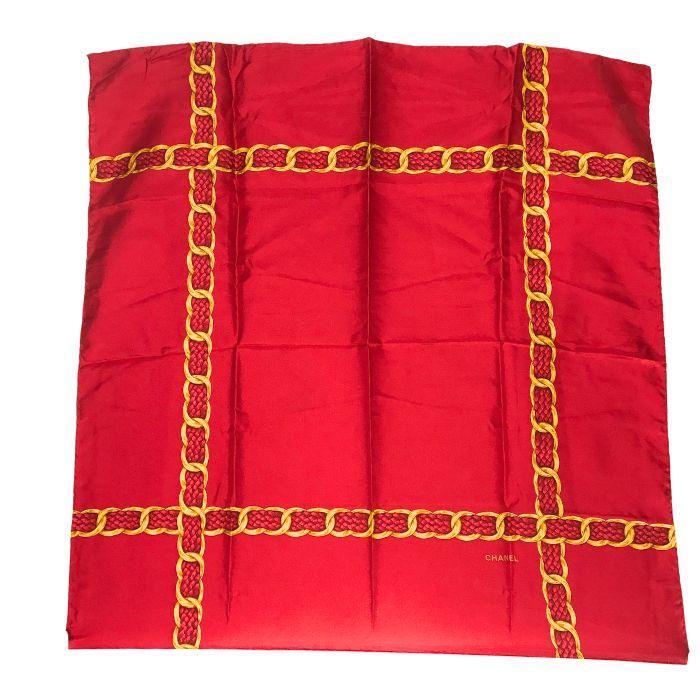【CHANEL】 シルクスカーフ レッド 中古・古着通販】CHANEL (シャネル) シルクスカーフ レッド