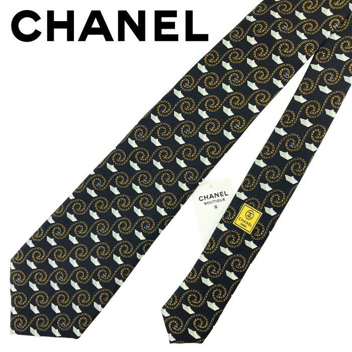 CHANEL ブラック ネクタイ　フランス限定 CHANEL（シャネル） 【中古】CHANEL ネクタイ【ほぼ新品】9.5cm