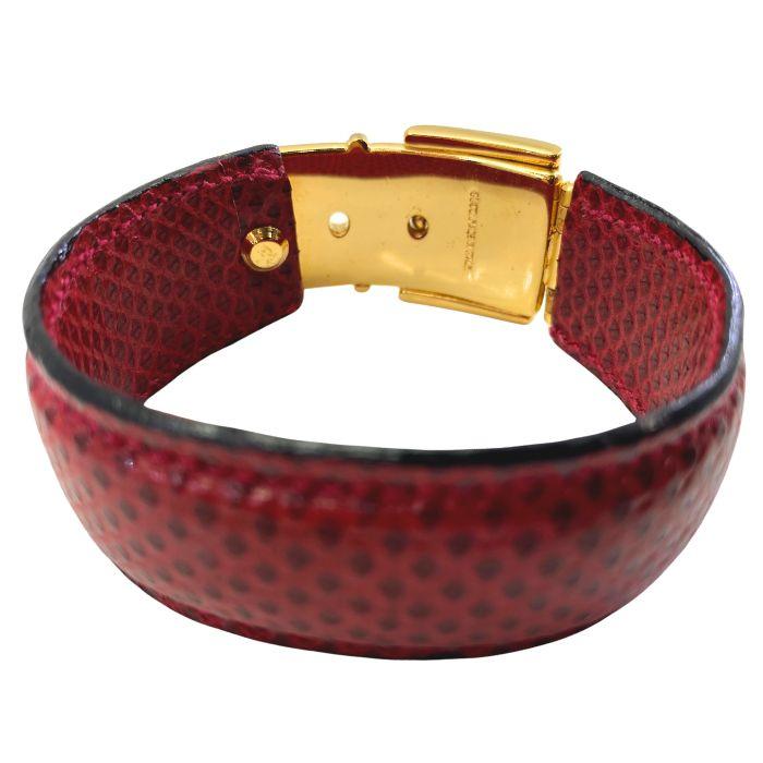 レディース GUCCI レザー バングル レッド GGロゴ ゴールド金具