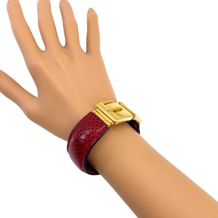 GUCCI レザー バングル レッド GGロゴ ゴールド金具 ブレスレット