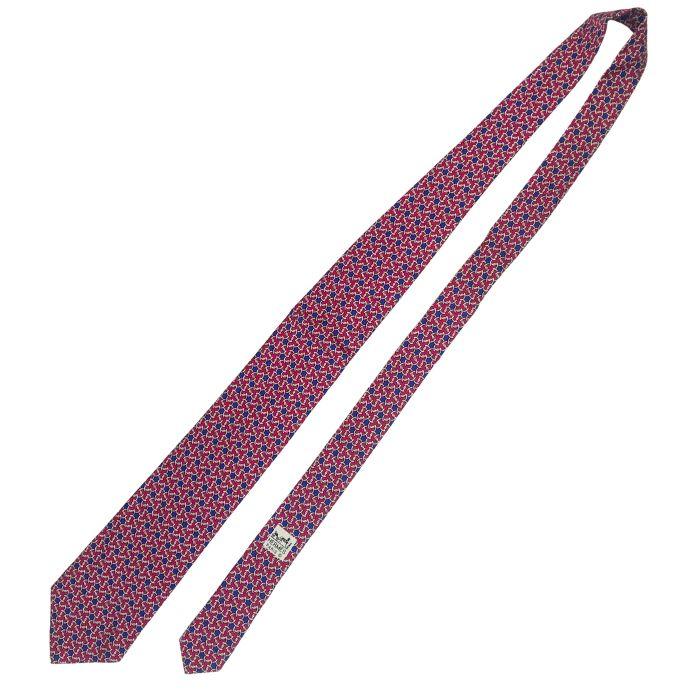 【中古】HERMES エルメス ネクタイ【非常に良い】9cm ダークレッド×ブルー シルク ブランド r-he-t-e10362963