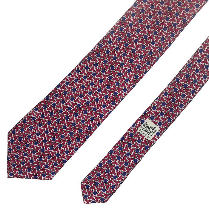 【中古】HERMES エルメス ネクタイ【非常に良い】9cm ダークレッド×ブルー シルク ブランド r-he-t-e10362963