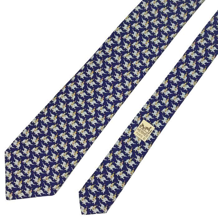 HERMES エルメス ネクタイ ネイビー ブルー 幾何学模様 フランス製 総柄 HERMES エルメス フランス製 ヴィンテージ 上質 SILK シルク