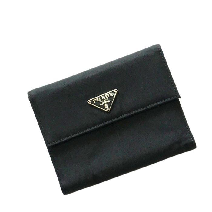 PRADA 三つ折り財布　M170　ナイロン　ブラック PRADA（プラダ） 三つ折り財布 ロゴプレート ナイロン キャンバス