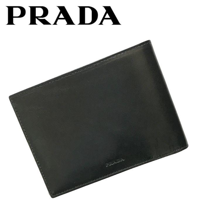 新品 プラダ 財布 PRADA メンズ 二つ折り 札入れ 小銭入れ ブラック本革