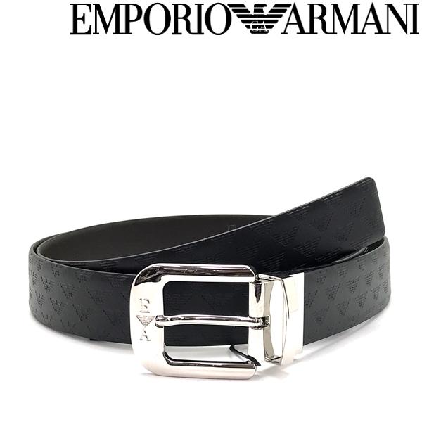 EMPORIO ARMANI エンポリオ アルマーニ ベルト イーグルロゴ モノグラムプリント リバーシブル ブラック Y4S070-YKL2E-88443｜woodnet