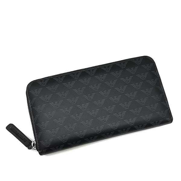 【未使用】EMPORIO ARMANI エンポリオアルマーニ 長財布 黒 グレー EMPORIO ARMANI エンポリオアルマーニ ブランド 長財布 ジップ