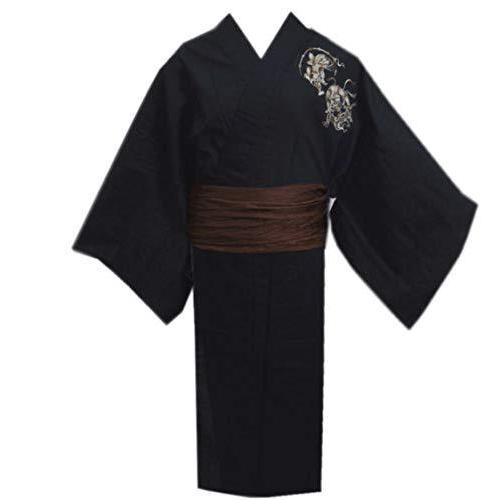 人気満点 帯簡単 粋なメンズ男性浴衣と兵児帯セット黒地刺繍風神雷神 ｍ 新品本物 Atempletonphoto Com
