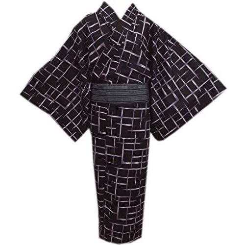 高い品質 浴衣 メンズ 男性 ワンタッチ結び角帯 セット 黒色地白紫格子 ｍ ｌ ｌｌ 帯簡単 M 格安即決 Www Technet 21 Org