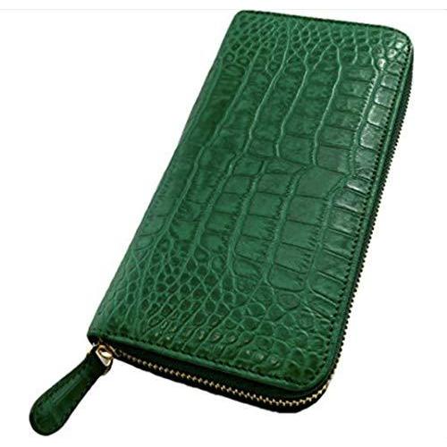 新作 クロコダイル型押し 緑の牛革長財布 金運カラーの新定番 グリーン ゴールドファスナー 全ての Globeedconsultancy Com