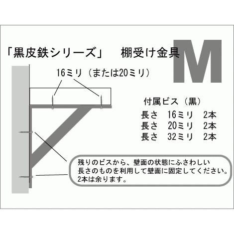 黒皮鉄シリーズ」棚受け金具（ワックス仕上げ）Mサイズ／1個単品