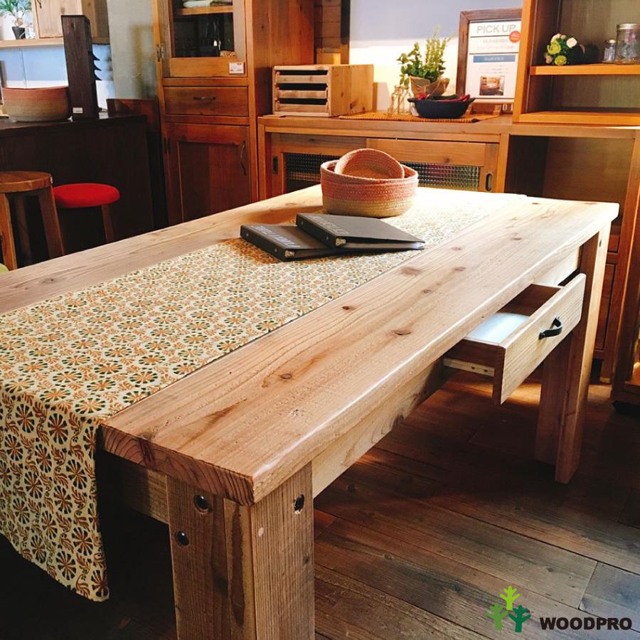 OLD ASHIBA(足場板古材)Ａタイプ テーブル 引出し(両面) 幅1500×奥行800×高さ710mm(高さ300-750mmで指定可)塗装仕上げ