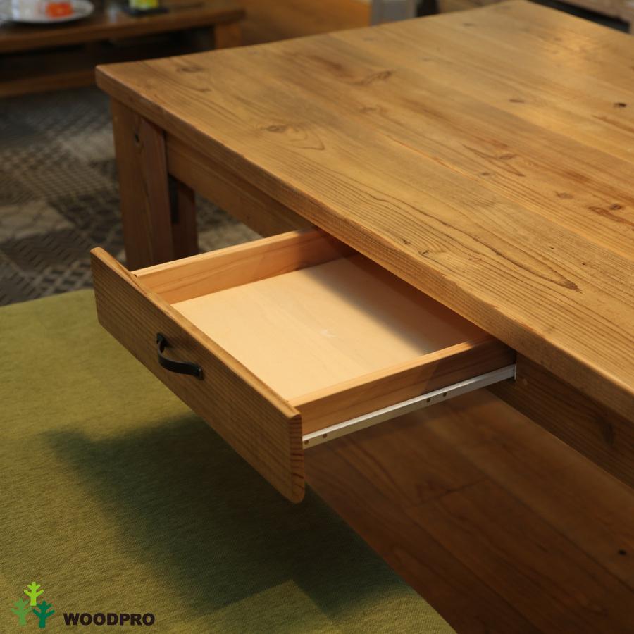 OLD ASHIBA(足場板古材)Ａタイプ テーブル 引出し(両面) 幅1500×奥行800×高さ710mm(高さ300-750mmで指定可)塗装仕上げ