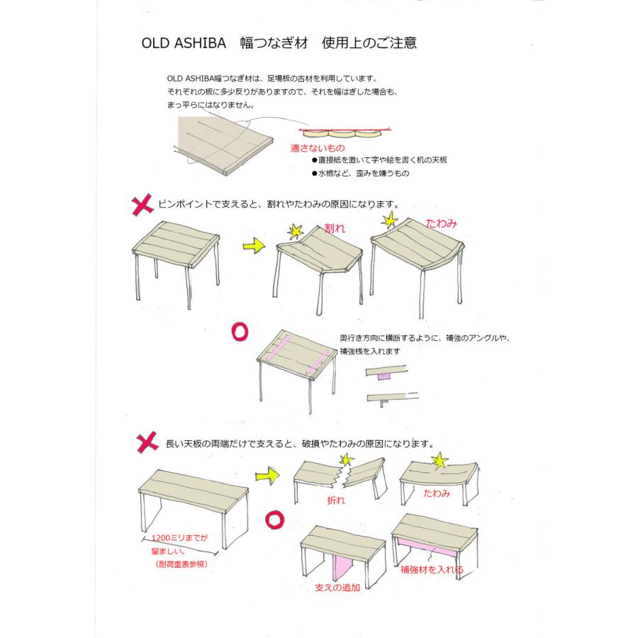 足場板 古材 幅70cm 長さ130cm OLD ASHIBA 天板 （幅はぎ材 ４枚あわせ）※縁あり（標準タイプ） 厚35ｍｍ×幅700ｍｍ×長さ1210〜1300ｍｍ 塗装仕上げ - 1