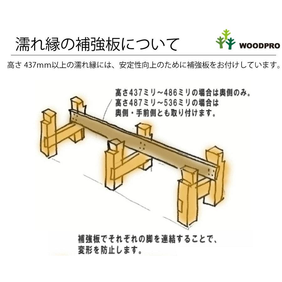 濡れ縁（ぬれえん）/板幅65ｍｍ◇国産杉 【アマンダ】 間口1640ｍｍ×奥行510〜600ｍｍ×高さ436ｍｍ ※座板２分割　脚３組（６本）【脚部は板２枚重ねに仕様変更しました】