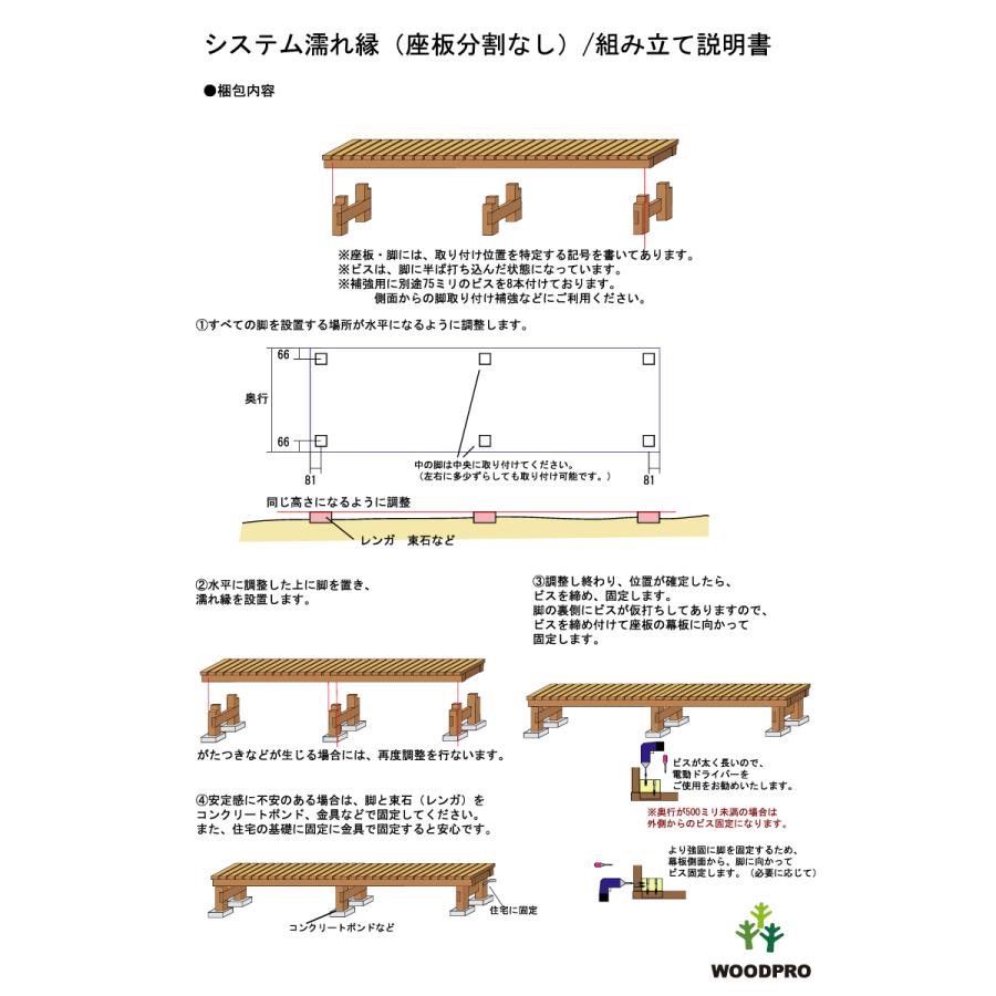 濡れ縁（ぬれえん）/板幅65ｍｍ◇国産杉 間口965ｍｍ×奥行610〜700ｍｍ×高さ436ｍｍ ※脚２組（４本）【脚部は板２枚重ねに仕様変更しました】 【インテ】