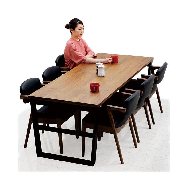 本日価格！！ ダイニングテーブルセット 6人用 7点セット 北欧 ウォルナット無垢 幅200cm 【IQY2241121713】(81638円)