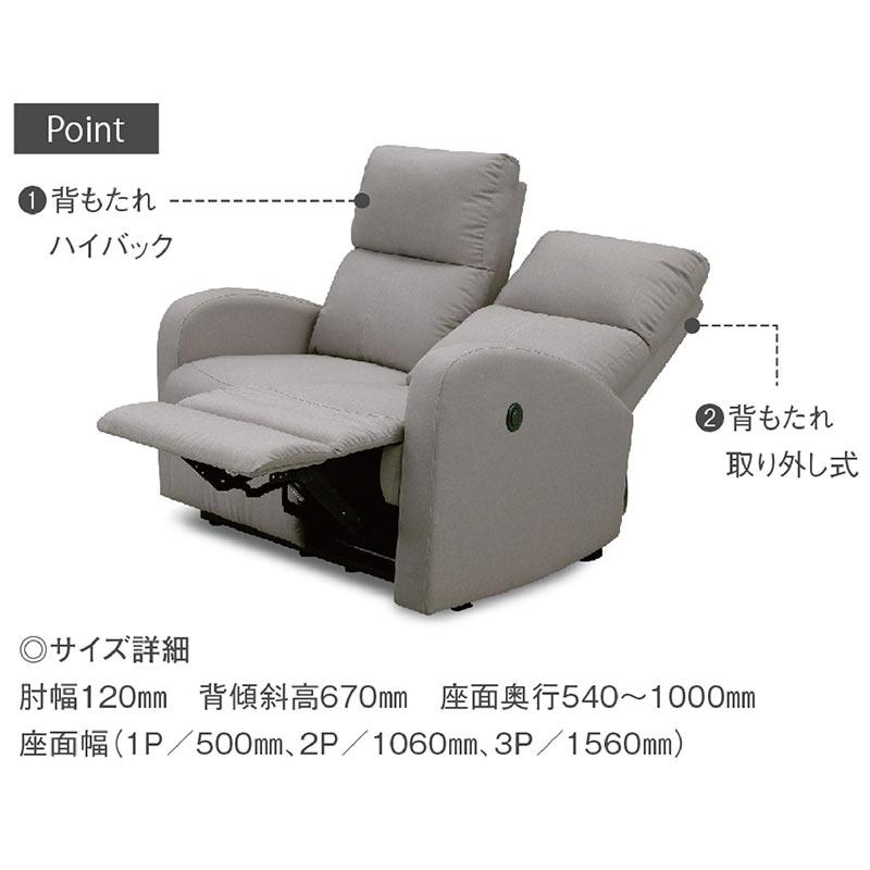【5/3限定 ポイント最大15倍】2人掛け 電動リクライニングソファ 電動ソファー モーションソファ ファブリック 布地_3
