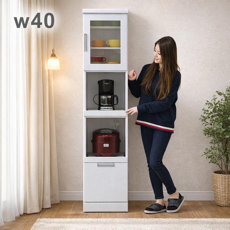 P9%〜隙間収納 幅40cm 完成品 スリム食器棚 家電収納棚 キッチン収納