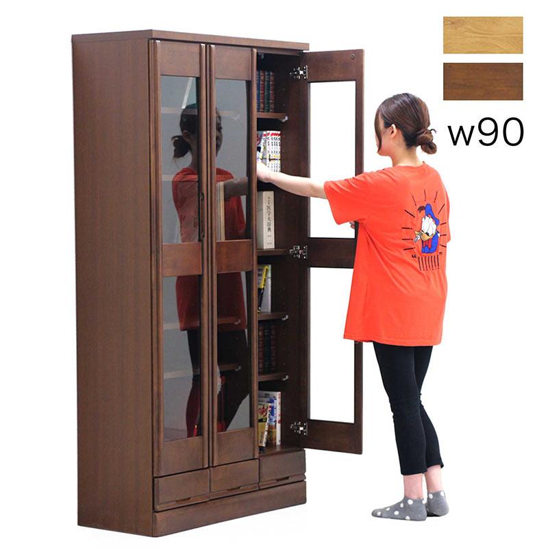 【25・26日限定 ポイント10倍】本棚 ガラス扉 幅90cm 高さ180cm 日本製 大川家具 完成品 木製 収納棚 新生活_8