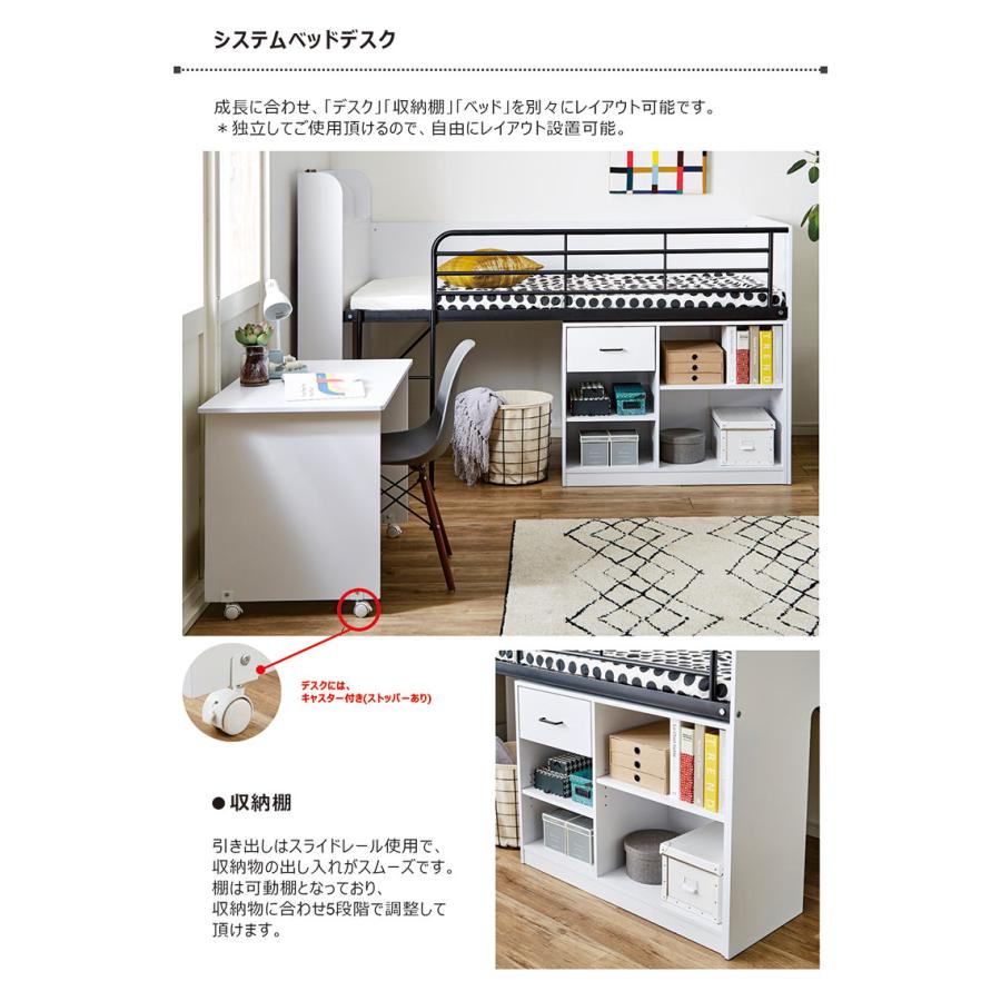 日曜日 P15％〜 システムベッド システムベッドデスク ロータイプ 収納 子供 大人用 おしゃれ 白_1