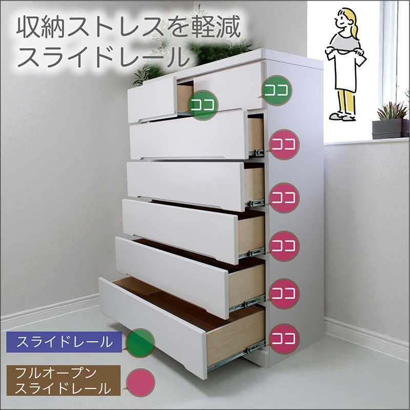 タンス チェスト 大容量 幅90cm 6段 白 鏡面 ハイチェスト 光沢 艶