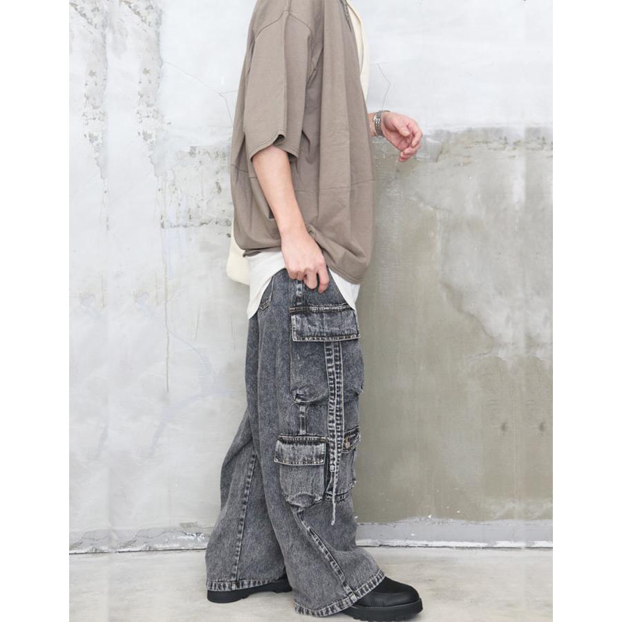 デニムテクノパンツ ワイドパンツ メンズ カーゴデニム メンズ 